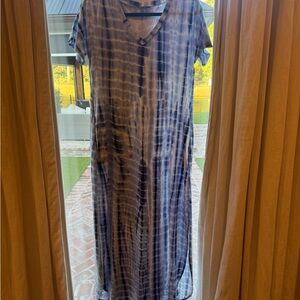 Blue Tie-Dye V-Neck Maxi Dress